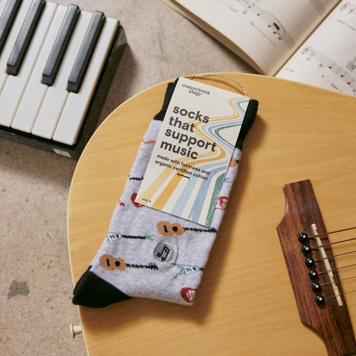 Conscious Step - Wholesale Socks - Unisex - Socks that Support Music (Gray Guitars)