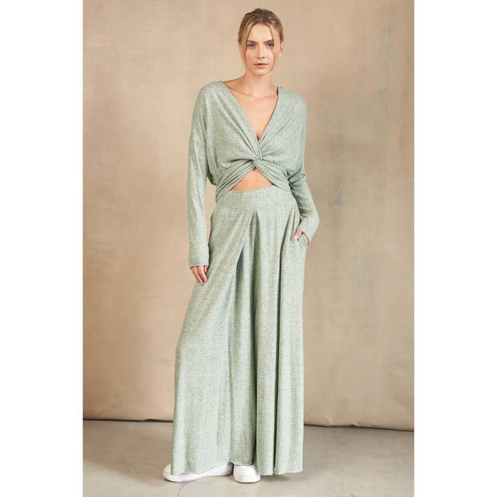 Wide Pants and LS Twist Front Top Set for wholesale by lalamia