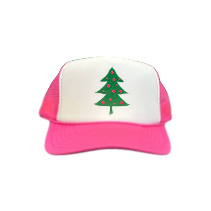 Littlebrightbird - Wholesale Trucker Hat - Women's - Holiday - Velvet Tree White/Hot Pink Trucker1