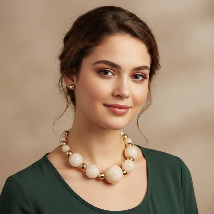 Sensibling Corp. - Wholesale Beaded/Pearl Necklace - Bold Marbled Resin Metal Ball Beaded Statement Necklace5