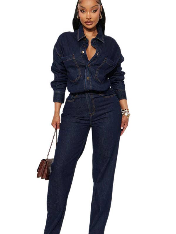 WOMEN FASHION DENIM LONG SLEEVES JUMPSUIT for wholesale by By Claude