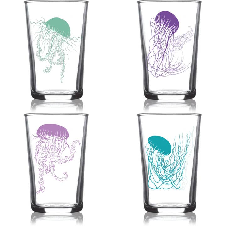 6.75oz Euro Wine Juice Glass Jellyfish Series Color 4 Pack Boxed Set for wholesale by Salty Raven Glassware