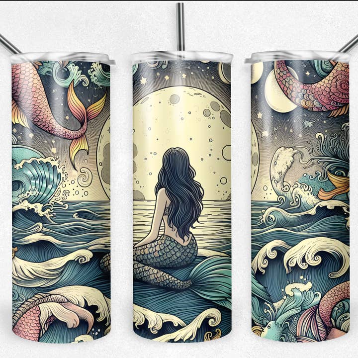 Mermaid Tumbler, Mermaid with full moon Tumbler for wholesale by So Peachy Designs