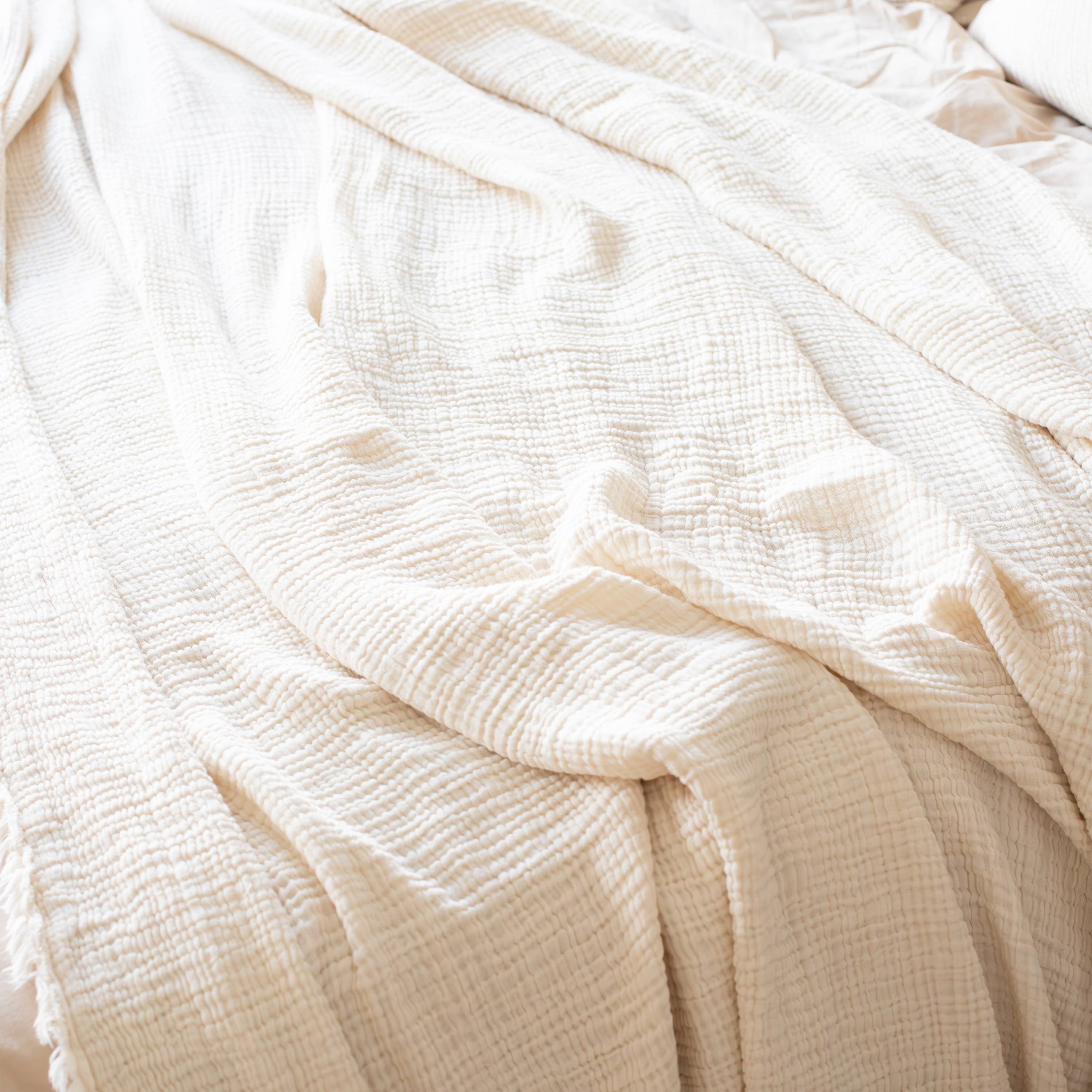 Vivamaison - Vente Plaids - Couvre-lit en mousseline frangé 100 % coton doux, 4 couches premium93