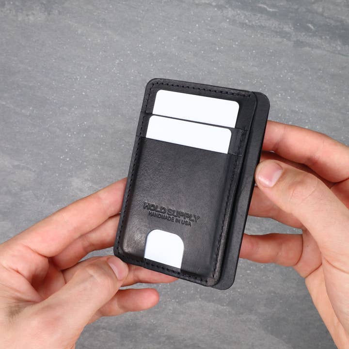 Carteira de Bolso Frontal Unisexo em Pele Preta por atacado de HOLD SUPPLY