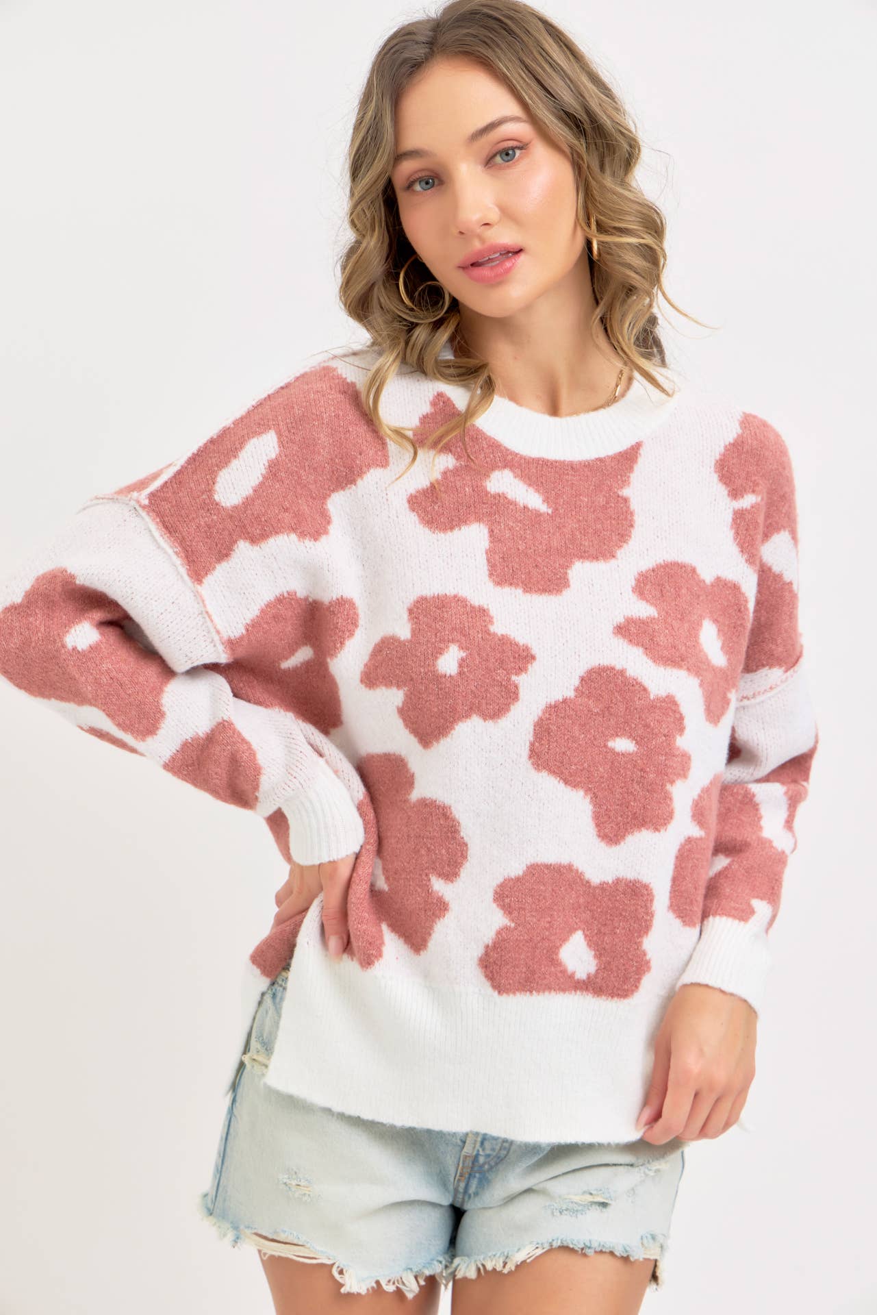 Sweet Lovely by Jen - Wholesale Knit Sweater - Women's - FLORAL LOOSE FIT SWEATER KNIT15
