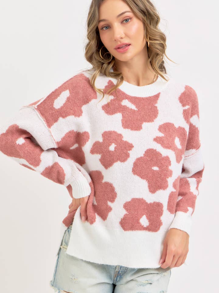 Sweet Lovely by Jen - Wholesale Knit Sweater - Women's - FLORAL LOOSE FIT SWEATER KNIT15