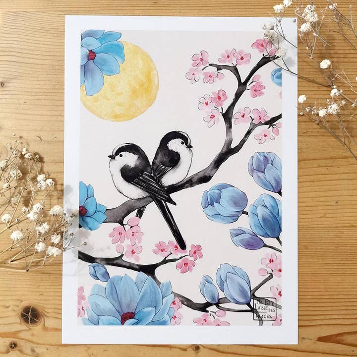 Cartaz Azul Flor de Chapim 15x21 cm (Cópia) por atacado de Ma Patte Laisse Des Traces