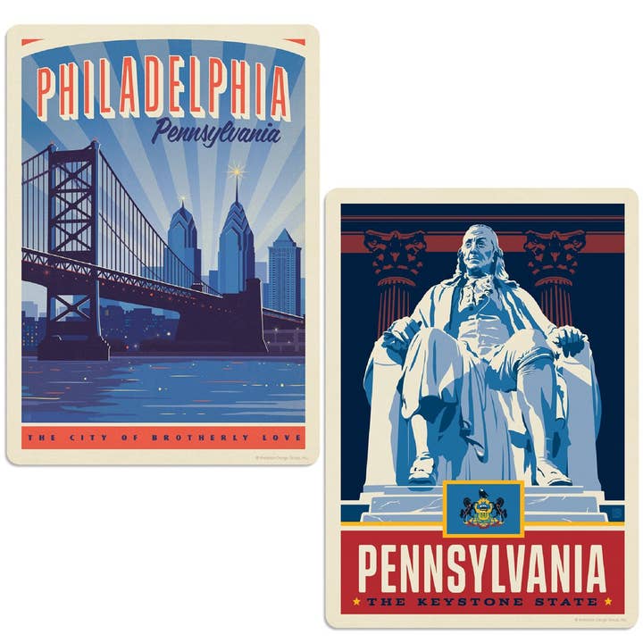 Philadelphia Pennsylvania Ben Franklin väggdekal uppsättning av 2 för wholesale av RetroPlanet