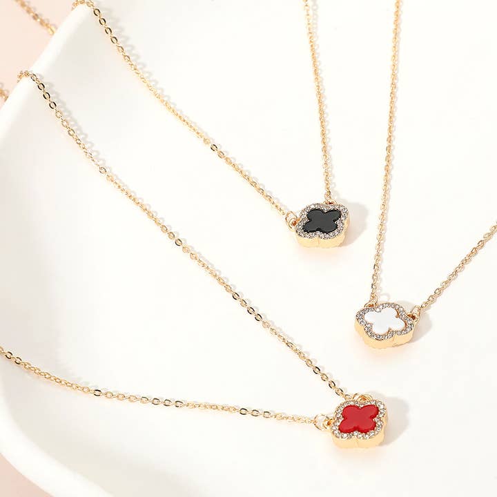 Sensibling Corp. - Wholesale Pendant/charm necklace - Gold Dipped Rhinestone Trim Quatrefoil Pendant Necklace12