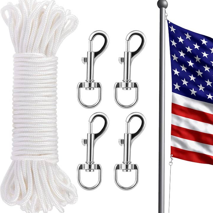 VIGOR - Wholesale Flagpole - 100ft Flag Pole Rope Flag Pole Halyard Rope Kit 4 Pcs Zinc3