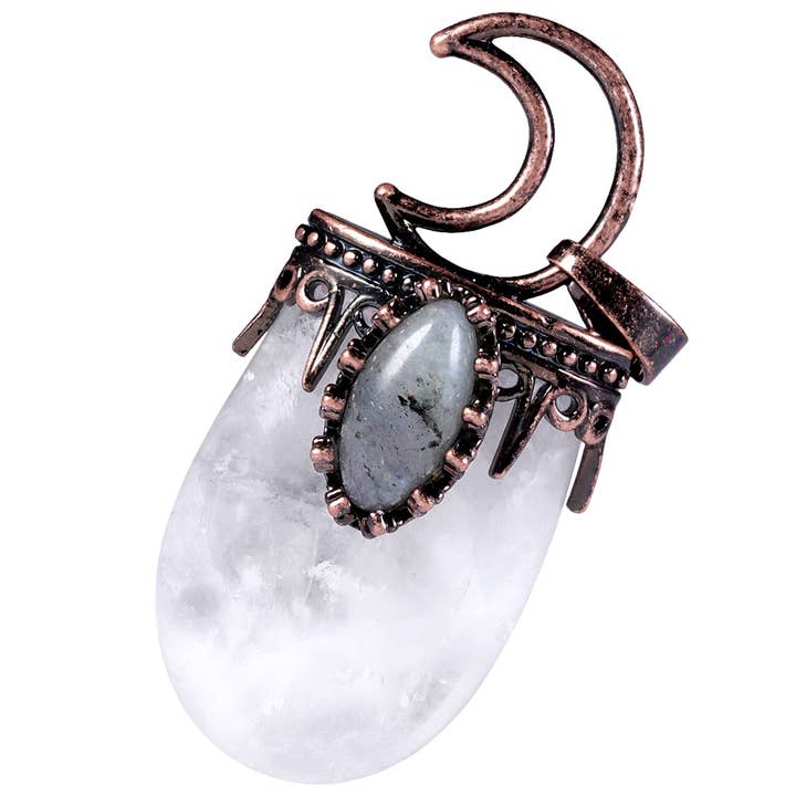 GemMeet - Wholesale Individual charm/pendant - Bronze Crown Crescent Pendant Surrounded by Crystals6