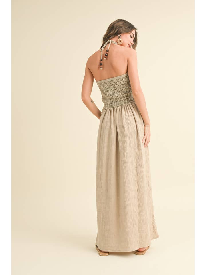 MIOU MUSE - Wholesale Dress - Women's - D3449 WASHED GAUZE WITH CROCHET TOP CONTRAST DRESS