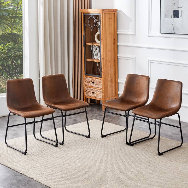 39F Inc. - Wholesale Chair - Set of 4 Retro Brown Suede Bar Stools Non-Slip