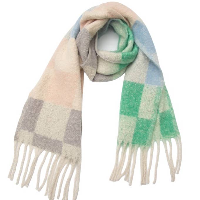 Adorro - Vente Écharpe – femme - Écharpe douce et épaisse à carreaux multicolores en polaire avec franges (6 couleurs)10