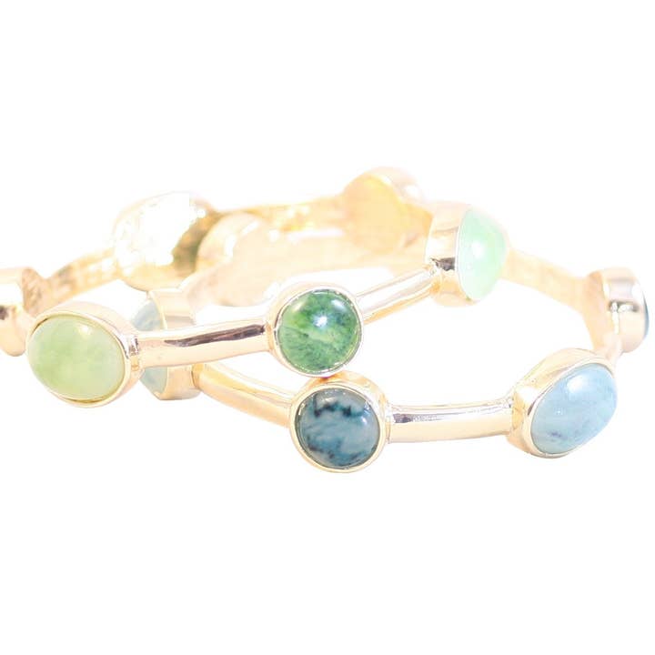 Bracelet organically shaped gold Bangle Round cabochon stone stations. 629B82215 for wholesale by Zirconmania Wholesale Fashion Jewelry