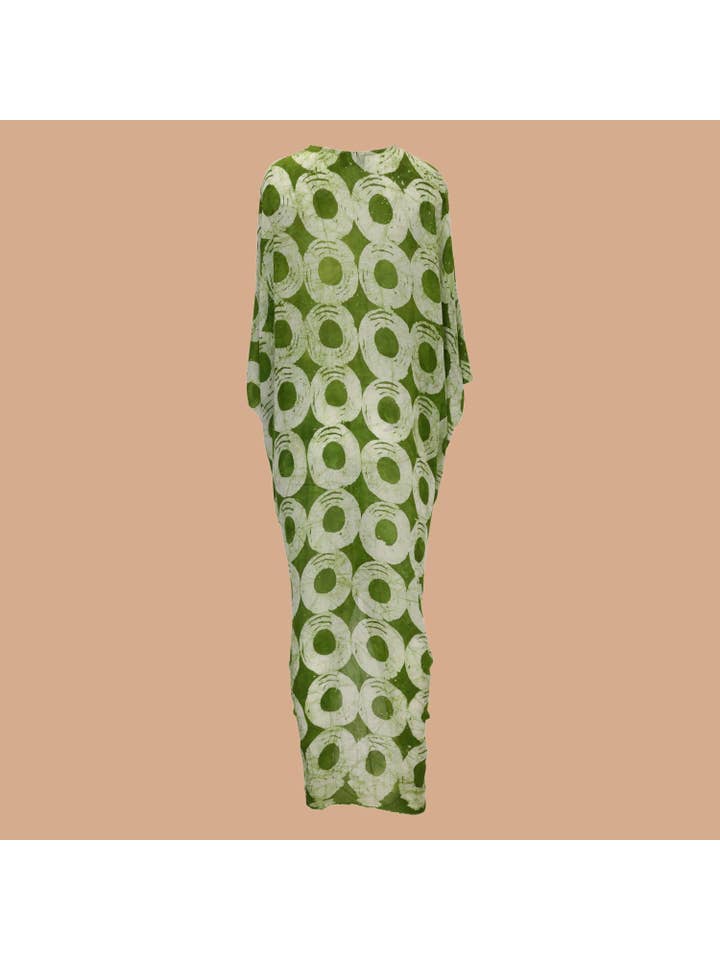 Besida - Wholesale Kaftan - Women's - Dreams Green African Print Hand Dye Kaftan Dress