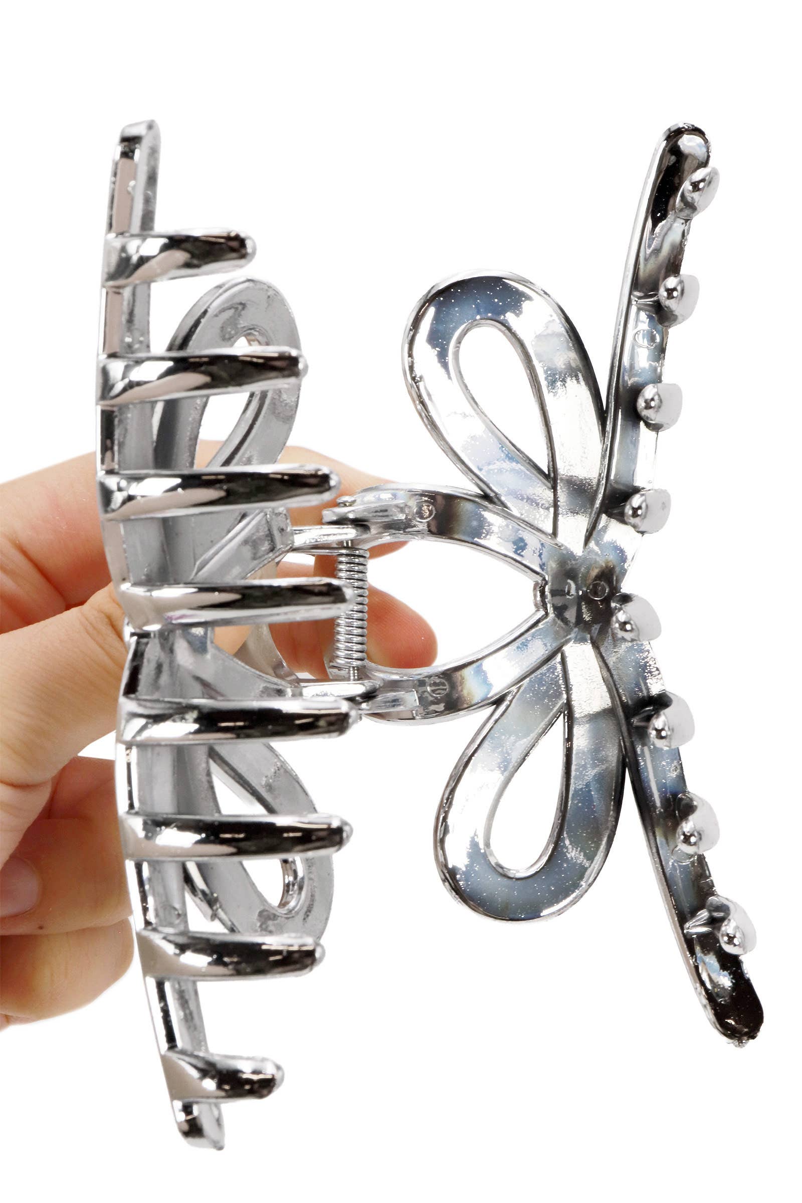 ASSORTED Chrome Metallic Ribbon Bow Wide Hair Claw for wholesale on Faire2