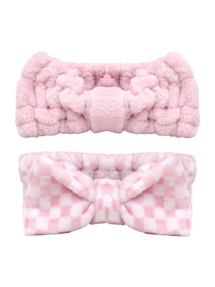 CALA 69239 Pink/Checker Plush Headband Duo - 6 Set for wholesale by PINEAPPLE Beauty