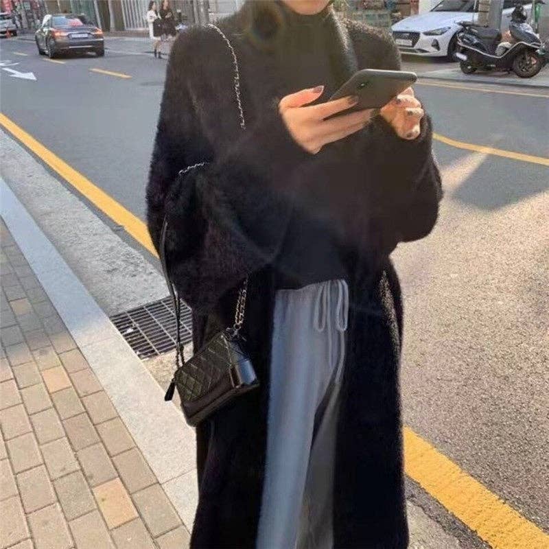 UZ Wholesale Store - Vendita all'ingrosso Cardigan - Donna - Cardigan allentato casual in finta pelliccia di visone a maniche lunghe in tinta unita0