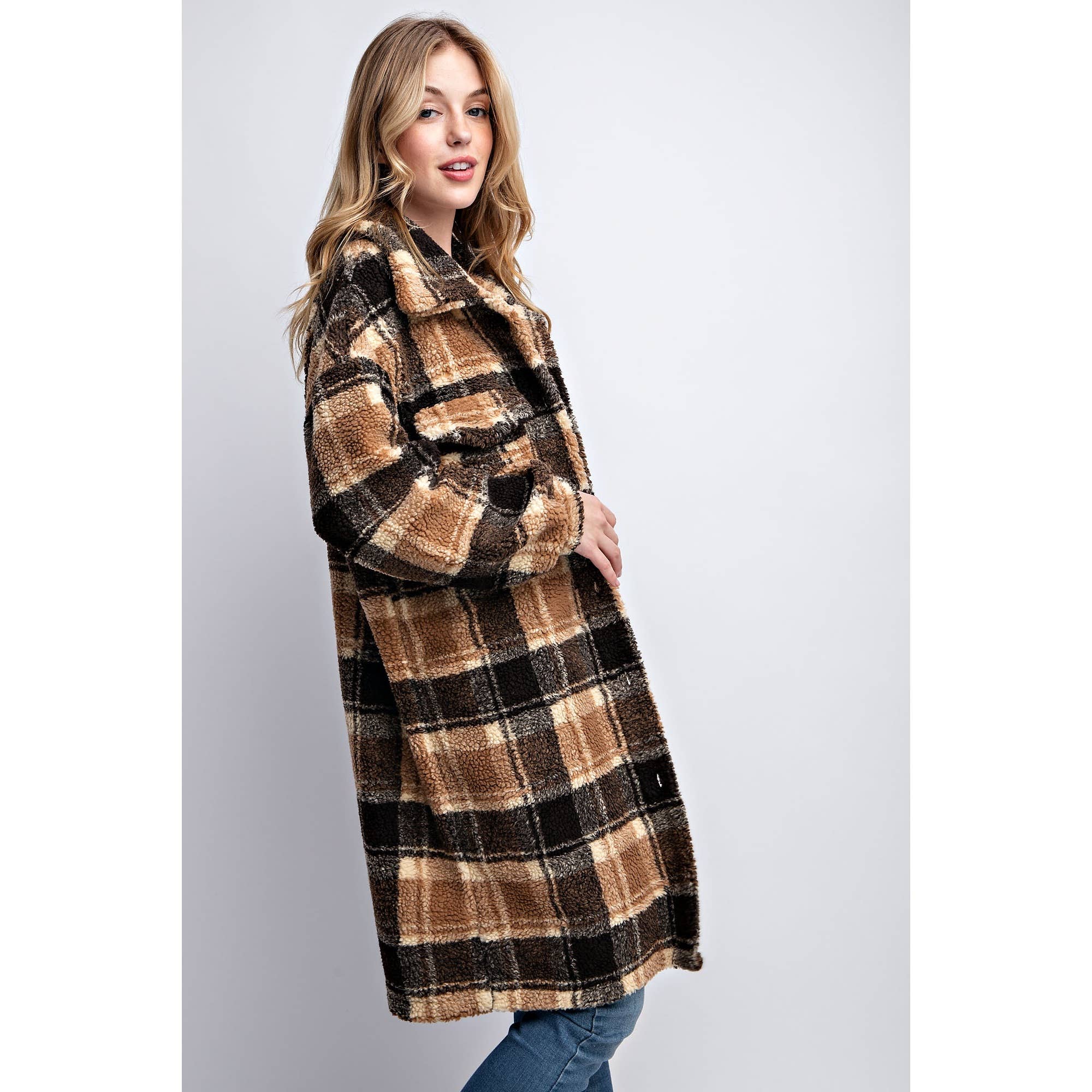 Sweet Generis – Engroshandel Jakke - Dame – PLAID TEDDY OVERSIZE JAKKE6