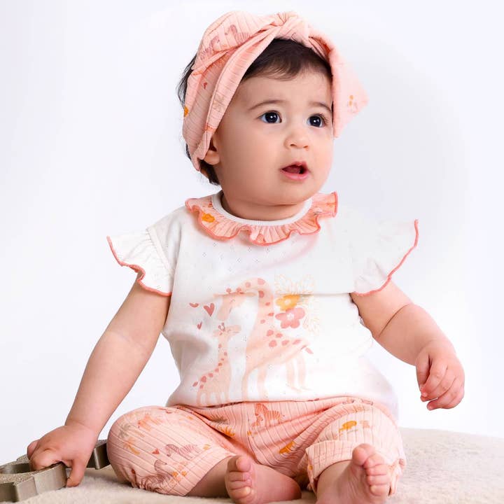 FS Baby set van 2 ribgebreide katoenen stukken: t-shirt met korte mouw en rugopening + korte legging voor wholesale door FS Baby