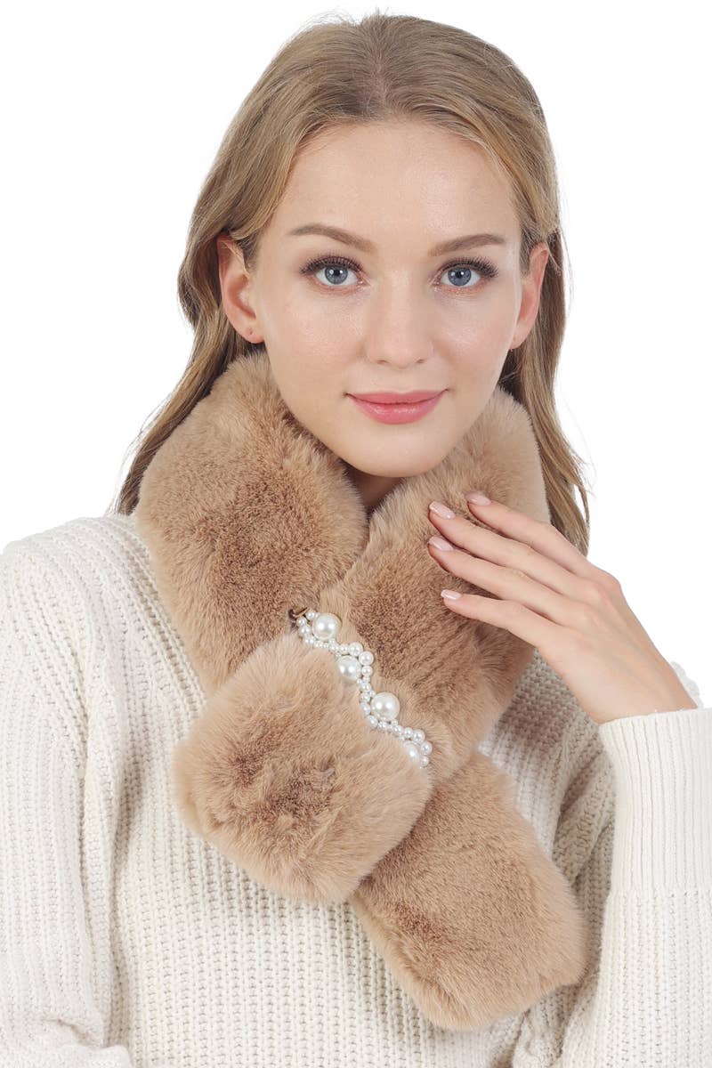 Cap Zone - Wholesale Sjaal - Dames - Lux sjaal met imitatieparels en pluizige stola van imitatiebont3