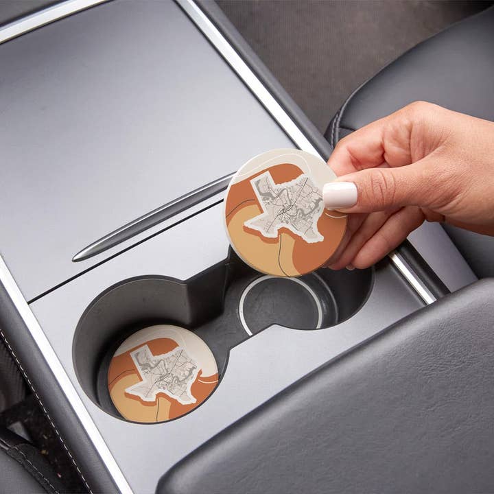 Love Local - Wholesale Car Coaster - Women's - Vintage Groove Fluid Orange Map Granbury Texas2