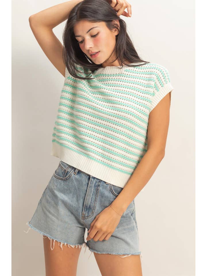 Striped Sleeveless Crew Neck Top for wholesale by HYFVE