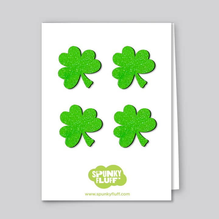 Magnets en forme de trèfle à paillettes en édition limitée, mini-aimants irlandais pour la vente par Spunky Fluff