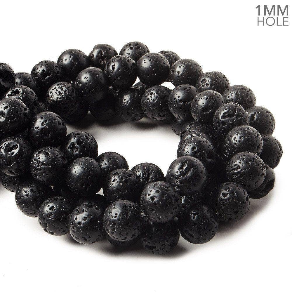 The Bead Traders - Wholesale Beads - 10mm Black Lava Rock Round Waxed Beads 15 inch 38 pieces1