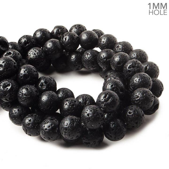 The Bead Traders - Wholesale Beads - 10mm Black Lava Rock Round Waxed Beads 15 inch 38 pieces1