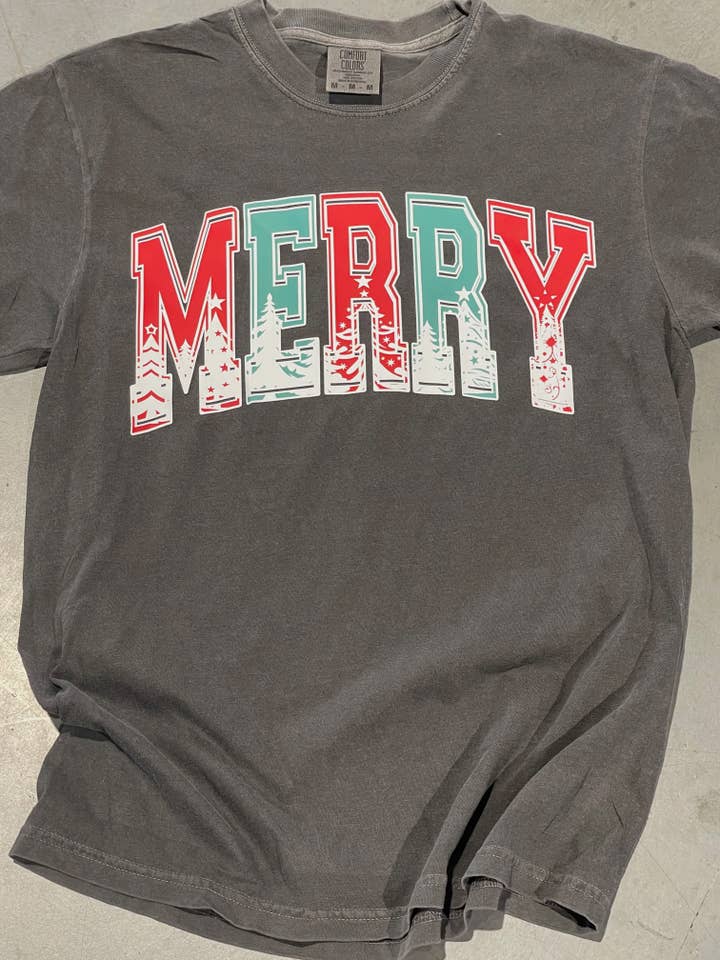 Merry Arch Christmas Tree Silhouette Tee for wholesale by EnveeMee Apparel