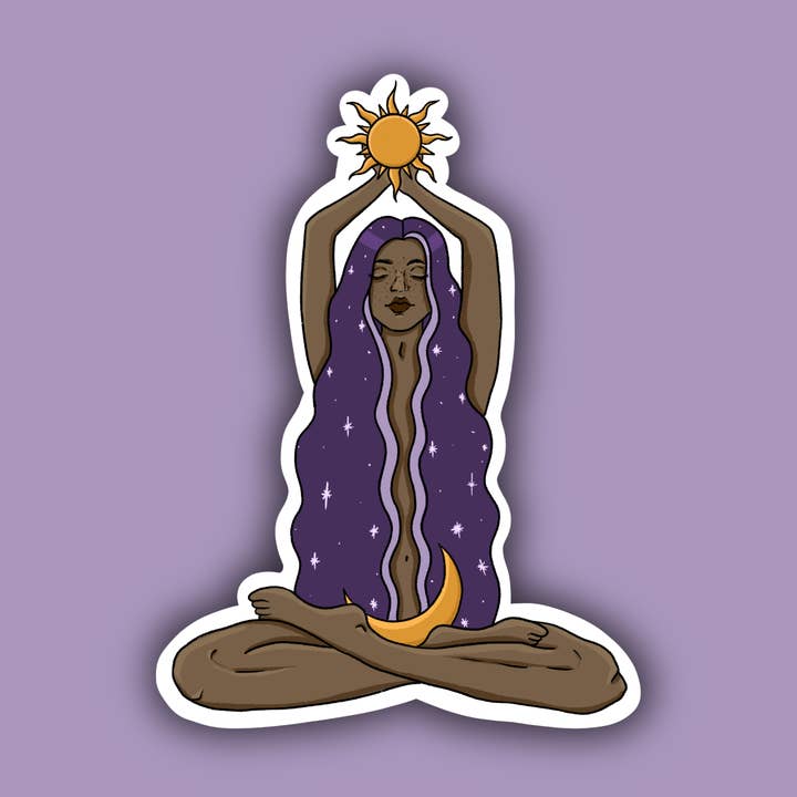 Sun/Moon Witch Sticker - dark skin tone for wholesale by Indigo Maiden