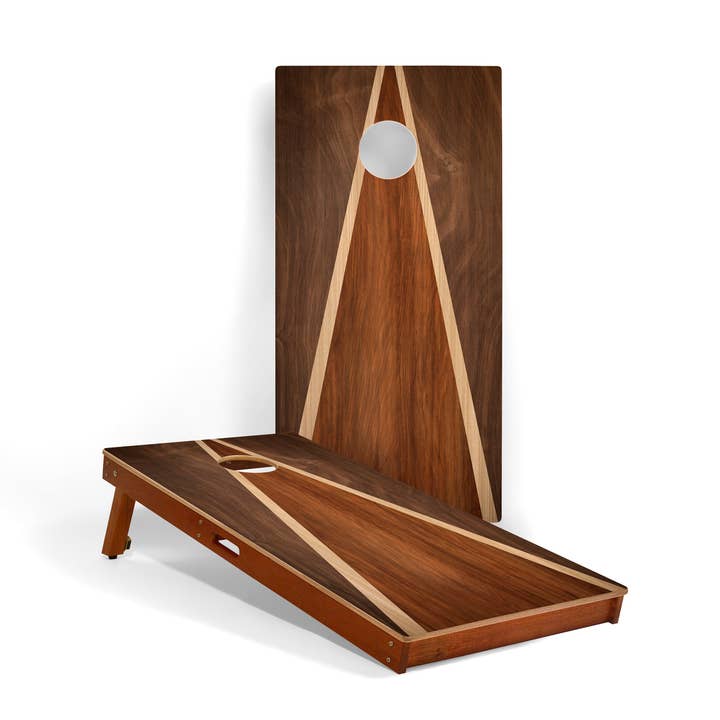 Dark Wood Triangle Mahogany Pathfinder Cornhole Boards for wholesale by Elakai