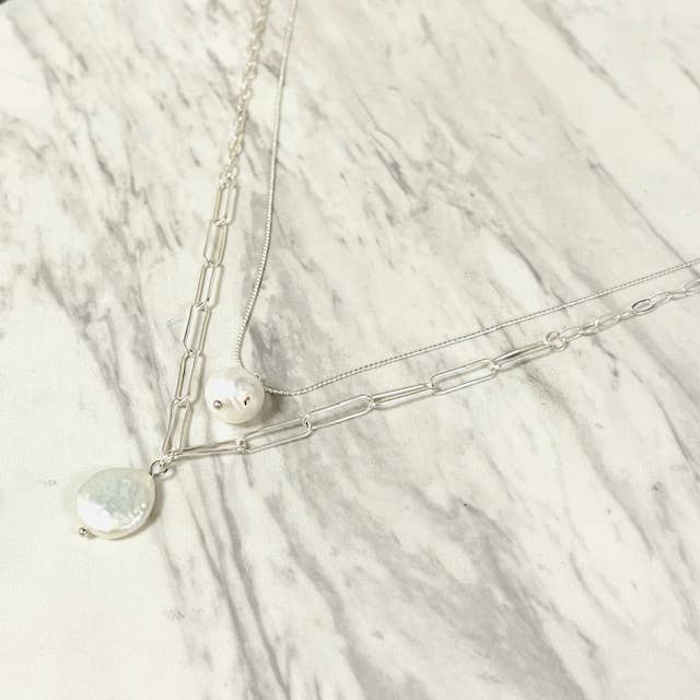 Anita K By Blushing Pink - Wholesale Pendant/Charm Necklace - Delicate Thin Chain Layered Necklace with Pearl Drops9
