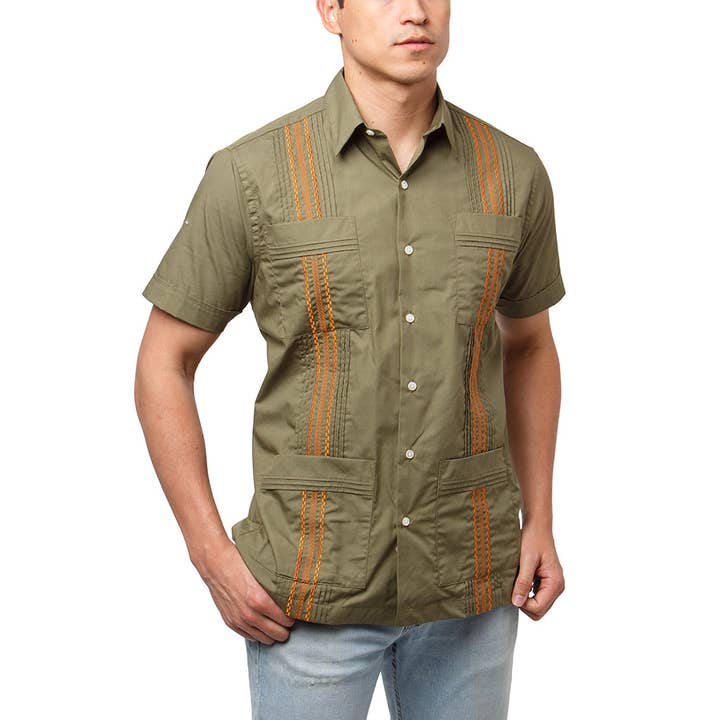 Paris Texas Apparel Co. - Wholesale Button Down Shirt - Men's - Hunting Classic Guayabera - Olive6