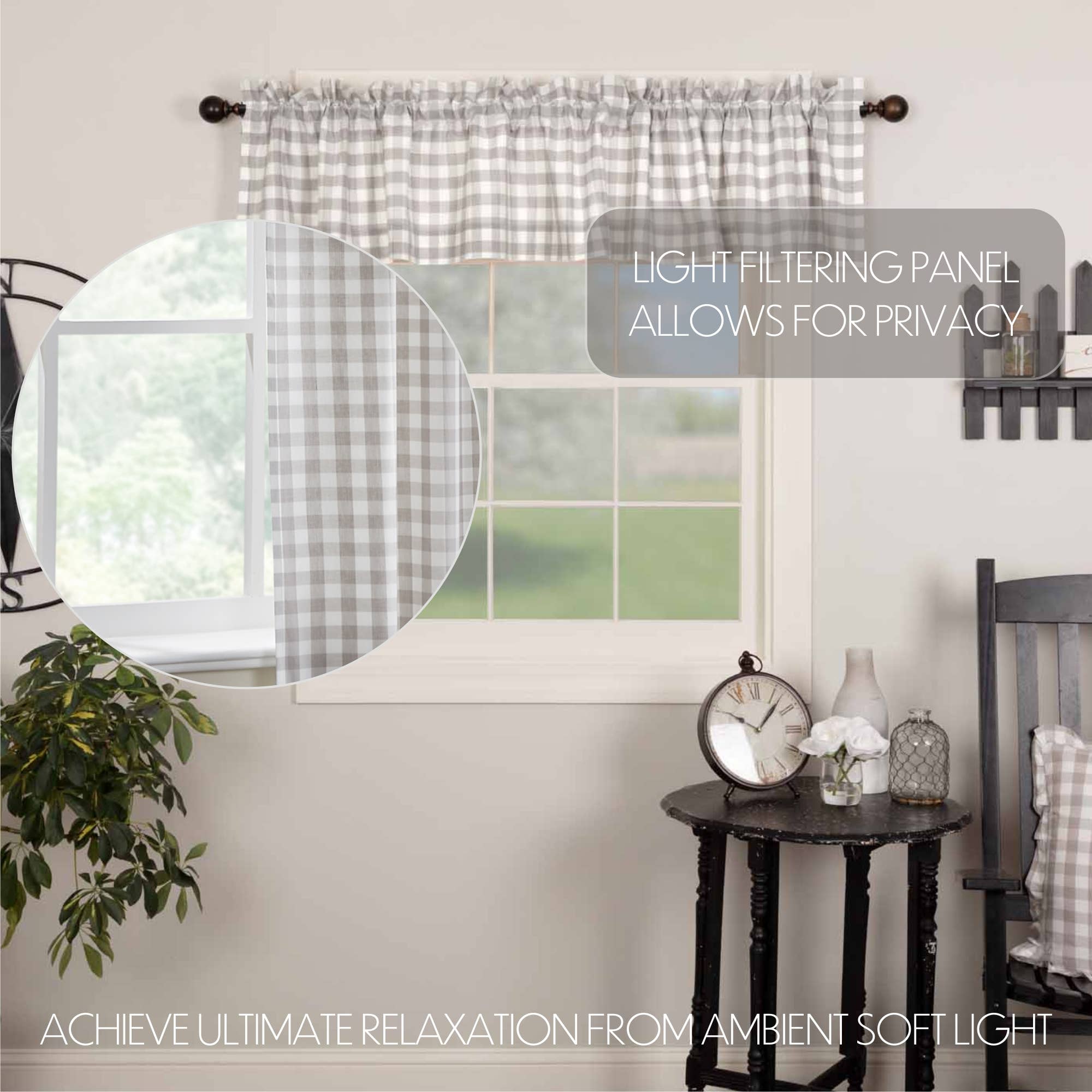 VHC Brands - Wholesale Valance - Annie Buffalo Grey Check Valance 16x903