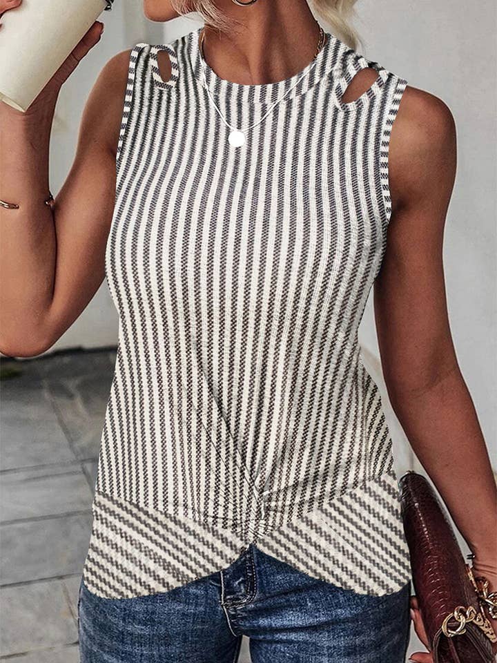 Gray Striped Cutout Twist Front Tank Top for wholesale on Faire