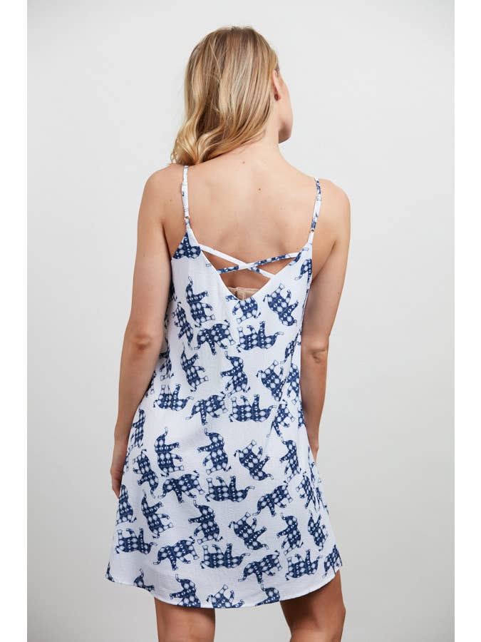 SM WARDROBE - Venta al por mayor Vestido - Mujer - Vestido de tirante con estampado de elefante Blanco3