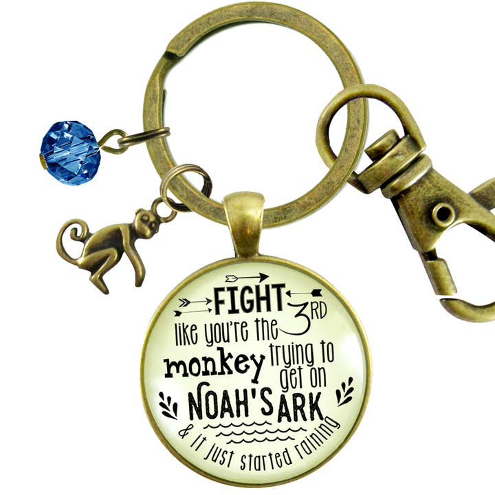 Monkey Keychain Fight Like Noah's Ark Quote Life Survivo ^ for wholesale by Gutsy Goodness
