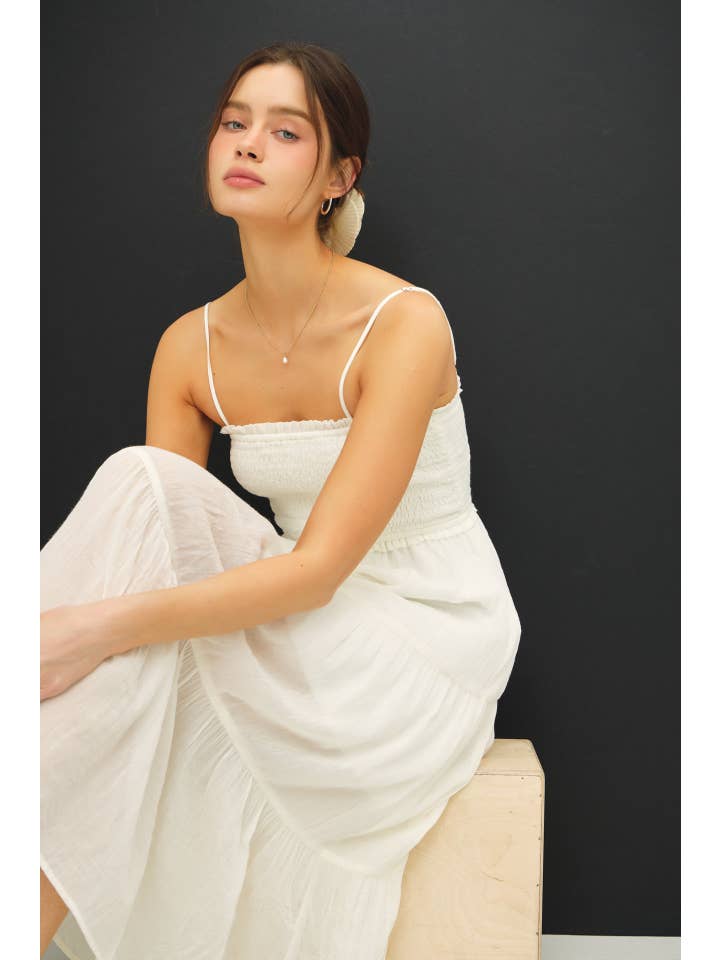 Be Cool - Wholesale Dress - Women's - SHEER MIDI DRESS W/ SMOCKED BODICE