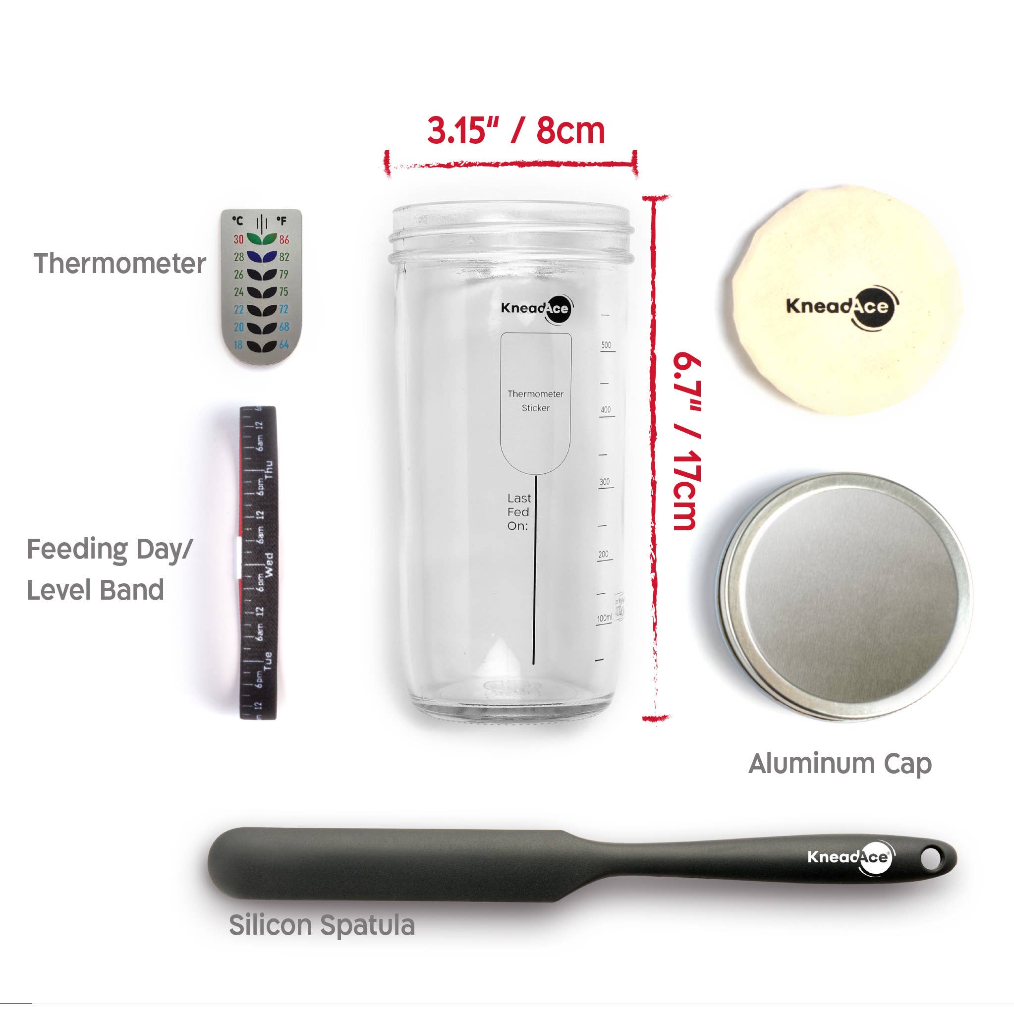 KneadAce - Wholesale Kitchen Tool/Gadget - KneadAce Sourdough Kit: 24oz Jar, 2xOval Baskets, Bread Lame5