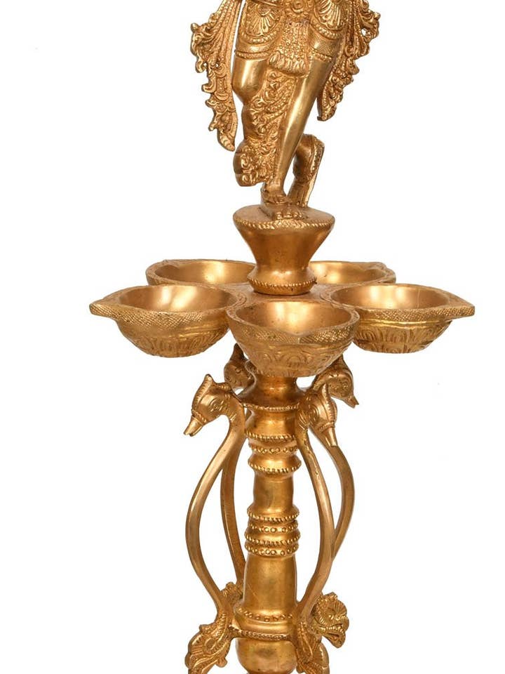 21" Twelve Wick Lord Krishna-lampa i mässing | Handgjord för wholesale av Exotic India Art