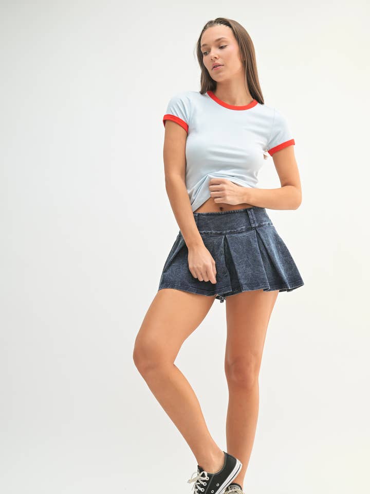 Mono B - Wholesale T-Shirt - Women's - Micro-Ribbed Contrast Trim Fitted Baby Tee