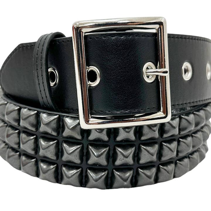 BT104VG-BS VEGAN 3 ROW PYRAMID STUD BELT -GARRISON ARMY BUCKLE for wholesale by Funk Plus
