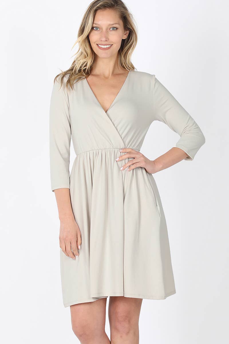 42POPS - Wholesale Tunic - Women's - ,...SI-15612 3/4 SLEEVE Empire Surplice Shirred TWO-POCKET TUNIC5