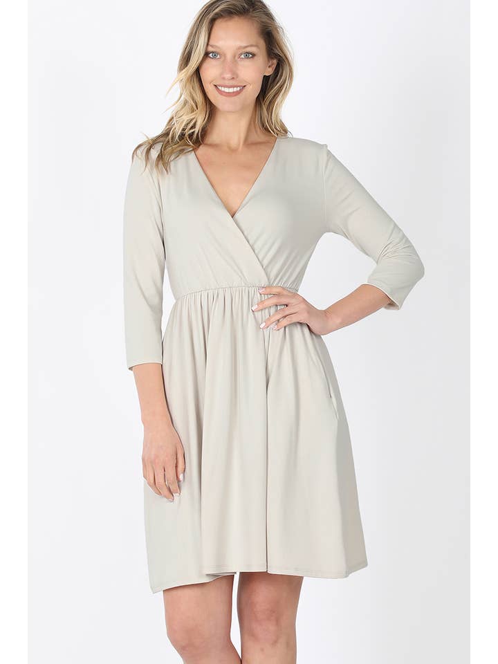 42POPS - Wholesale Tunic - Women's - ,...SI-15612 3/4 SLEEVE Empire Surplice Shirred TWO-POCKET TUNIC5