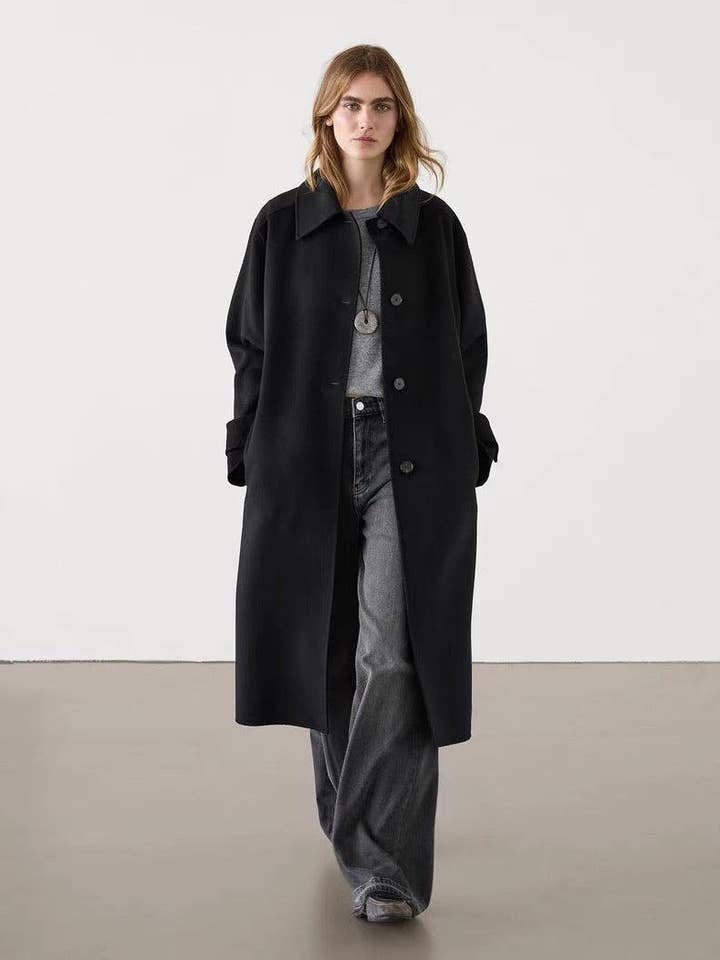 3 Sizes - Liz Longline Wool Coat - Black for wholesale by Loom & Line
