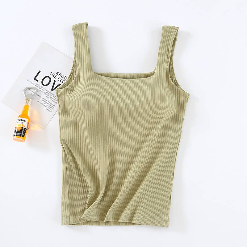 HIDDENBRAND - Wholesale Tank Top - Women's - Basic Essential cotton square neck rib tank top w self bra18